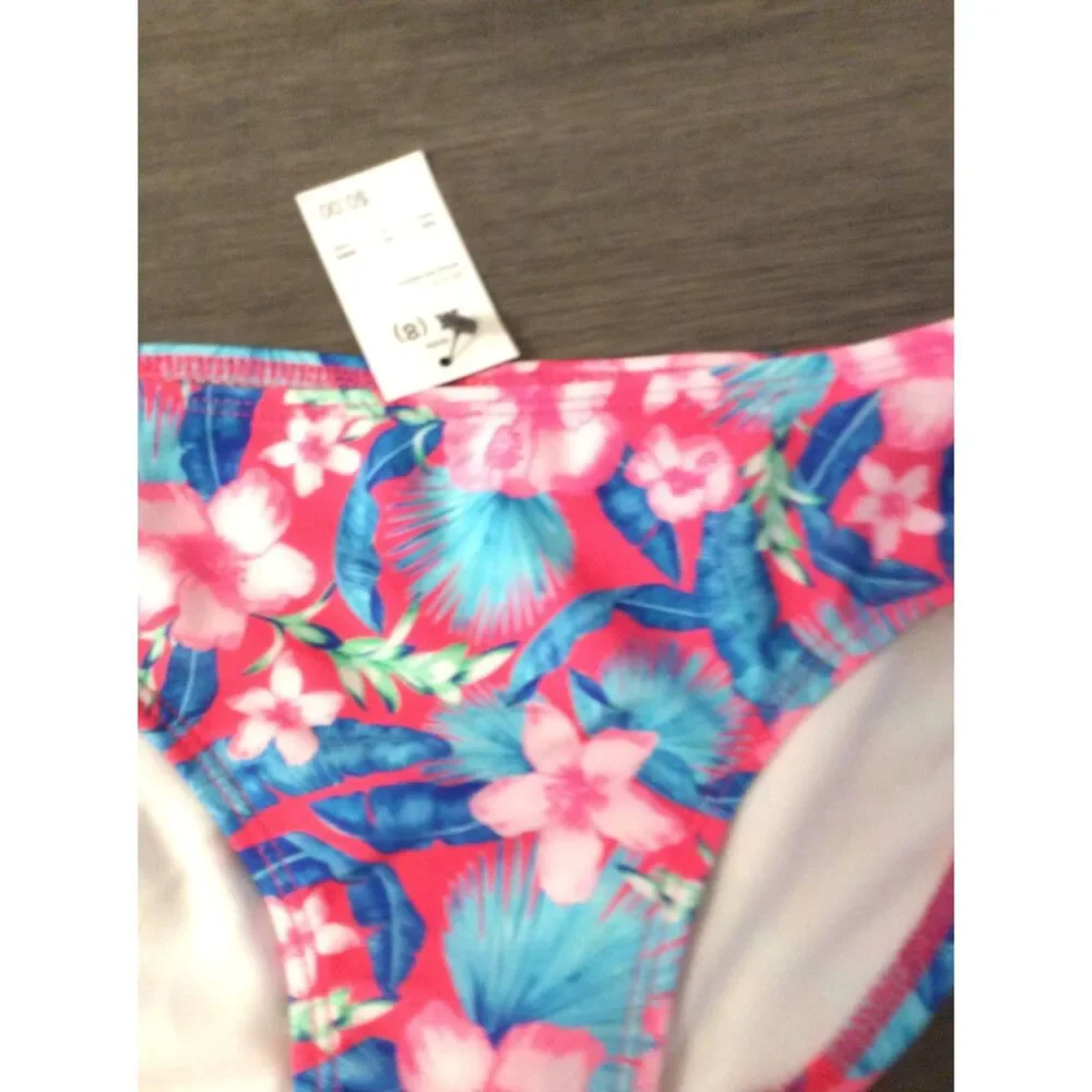 New Girls medium Size 8 Floral 2 Piece Swim Suit Extra Bottom